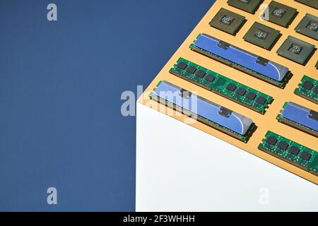 Isometry trendy cube concept. Computer memory module. Yellow and blue Stock Photo