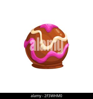 Chocolate candy, sweet dessert praline in caramel, vector isolated icon. Chocolate confection food, praline candy comfit of milk chocolate with berry Stock Vector