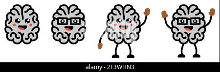 Cute Kawaii style happy smiling brain icon Stock Vector