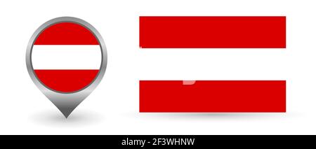 Vector flag Austria. Location point with flag Austria inside. Color symbol isolated on white background. Stock Vector