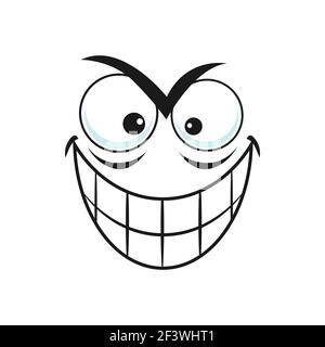 Treacherous emoticon with toothy smile isolated emoji. Vector cute comic face expression with emotion of evil and fear. Smiley demon, cheerful insidio Stock Vector