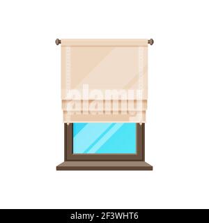 Window roller blinds, curtains roll or shutter drapes, vector isolated interior frame. Window night drape folds or roller blinds of textile cloth on w Stock Vector