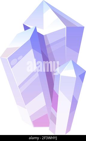 Violet gem stone isolated natural crystal icon. Vector jewelry decoration, sapphire carat gemstone, violet amethyst or quartz. Violet glittering miner Stock Vector