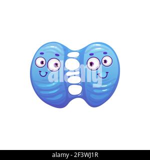 Cartoon virus cell vector icon, cute blue bacteria division process, happy germ character with funny face separation on two cells. Smiling pathogen mi Stock Vector