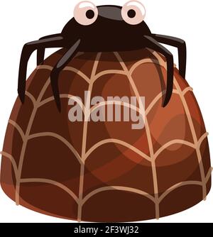 Chocolate candy with praline and ganache, decorated by spider net isolated realistic 3D sweets. Vector choco confectionery food, brown dessert with no Stock Vector