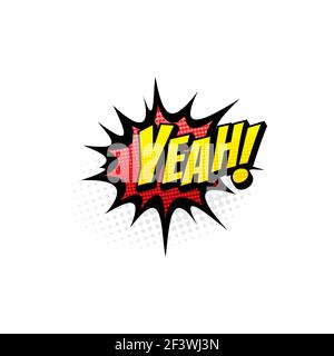 Yeah pop art comic bubble with halftone pattern isolated vector icon. Cartoon red sound cloud blast explosion, satisfied exclamation half tone retro s Stock Vector