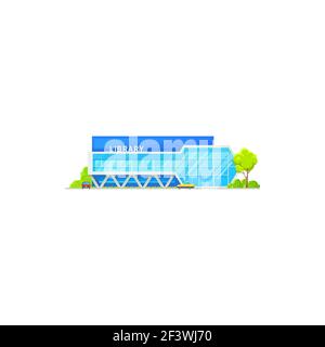 Library building, public architecture isolated icon, vector flat facade exterior. Modern public library, school and college education books architectu Stock Vector