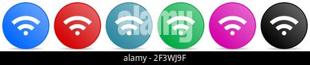 Wireless vector icons, set of circle gradient buttons in 6 colors options for webdesign and mobile applications Stock Vector
