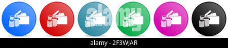 Money and credit cards, business vector icons, set of circle gradient buttons in 6 colors options for webdesign and mobile applications Stock Vector