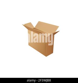 Empty packaging, distribution and shipping container isolated tall paper box side view. Vector parcel template, tall paper box mockup. Delivery pack, Stock Vector