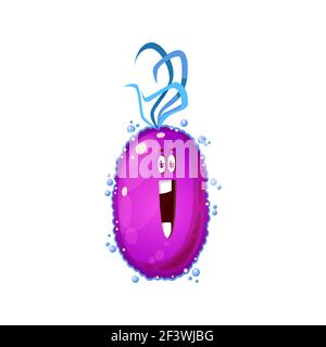 Virus bacteria in shape of purple drop with eyes isolated cartoon monster. Vector human or animal microbe, amoeba bacteria microorganism. Bacterial in Stock Vector