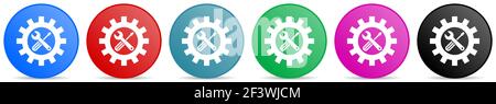 Repair, industry, service concept vector icons, set of circle gradient buttons in 6 colors options for webdesign and mobile applications Stock Vector