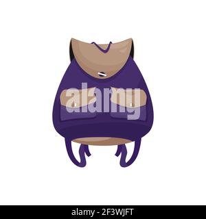 Kids schoolbag or hiking backpack isolated vector icon, student rucksack of grey and purple colors, cartoon touristic knapsack or school bag with patc Stock Vector