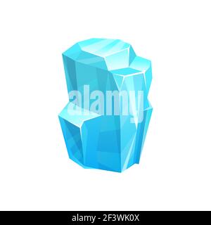 Ice crystal, blue frozen floe vector block, salt mineral or iced snowdrift cap. Gui or ui game icicle winter design element, turquoise ice cube or gla Stock Vector
