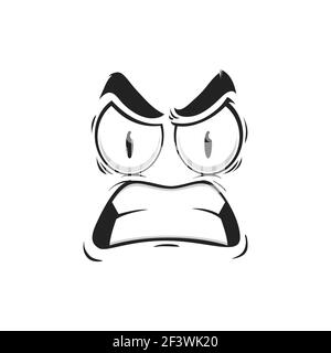 Cartoon face vector emoji with angry eyes and gnash teeth. Negative facial expression, angry feelings, comic face with furrowed brows and toothy mouth Stock Vector