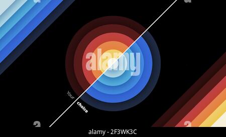 Abstract circles in orange and blue colors on black background vector illustration. Stock Vector