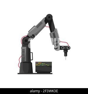 Welder robotic arm isolated industrial machine computer. Vector welding technology automation, engineering factory mechanical hand, welding equipment. Stock Vector
