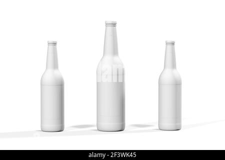 Beer bottle mockup isolated on white background - 3d render Stock Photo