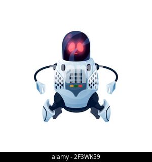 Modern robot with flexible arms, cyborg android cartoon icon. Vector cyber space mechanical plastic or metal robotic loader. Futuristic humanoid or cy Stock Vector