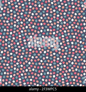 Spotted pattern background. Vector geometric seamless repeat design of hand drawn polka dots in warm colours.  Stock Vector