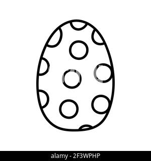One easter egg with black ornament of circles, balls, dots on white background. Simple Spring holiday symbols. Stock Vector