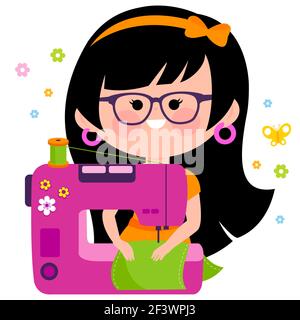 Illustration of a seamstress dressmaker tailor sewing with vintage machine  done in retro woodcut style Stock Vector Image & Art - Alamy