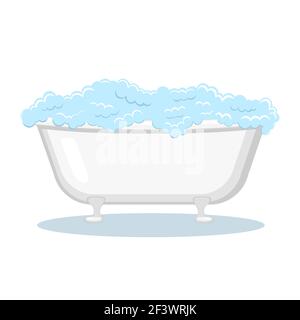 White claw foot bathtub with soap foam. Stock Vector