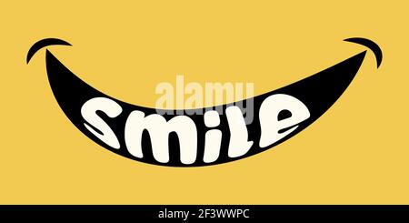 Smile logo icon on yellow background, vector happy smile, positive emotion on face Stock Vector