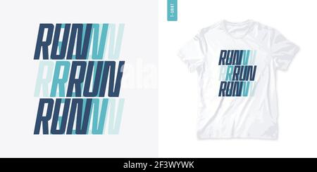 Graphic letter t-shirt design, poster, typography on the topic of sports running. Vector illustration Stock Vector