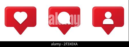 Set of social media notification icons. Comment, like and follower symbol for app and web site. Vector Stock Vector