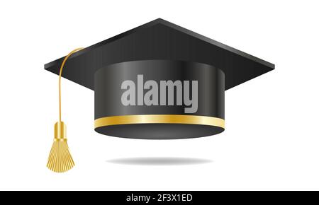 Black graduation cap with gold element. Congratulations on graduation. Vector Stock Vector