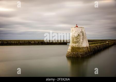 Saint-Vaast-la-Hougue (Normandy, north-western France): beacon at the entrance to the harbour Stock Photo