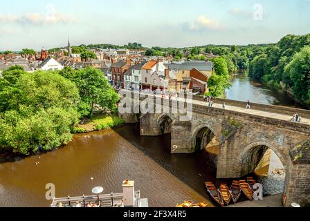 View across the River Wear from Durham Castle at Framwellgate Bridge, County Durham, England, UK Stock Photo