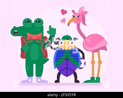 Cute Family Humanized Animal Characters in Flat Stock Vector