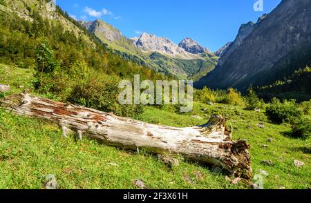 Remoted valley called Oytal in the southern allgäu alps near Oberstdorf with impressive mountain scenery Stock Photo