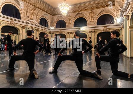 Georgian folk song and dance state academic ensemble Erisioni is rehearsing the dance. Georgian Legend Erisioni is a Georgian ensemble Stock Photo