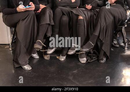 Georgian folk song and dance state academic ensemble Erisioni female dancers are resting between rehearsing Stock Photo