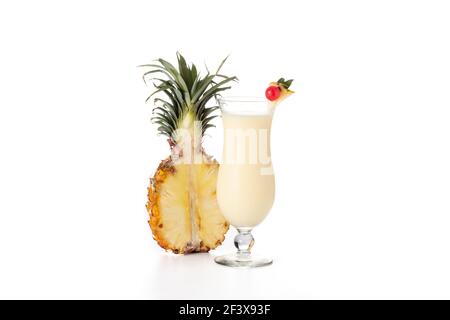 Pina colada cocktail in glass isolated on white background Stock Photo