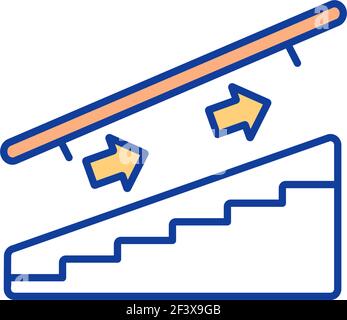 One-way traffic on staircase RGB color icon Stock Vector