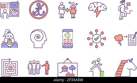 Thinking and creativity RGB color icons set Stock Vector