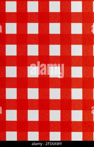 Close-up Vichy tablecloth texture. Red and white. Copy Space. Stock Photo