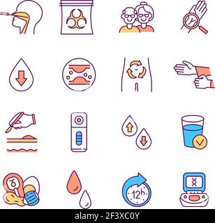 Lab research and diagnostics RGB color icons set Stock Vector