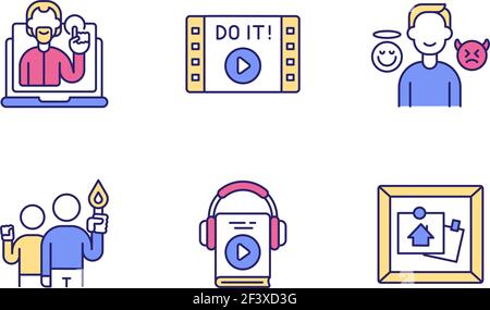 Motivational content RGB color icons set Stock Vector