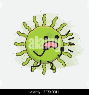 Vector Illustration of Virus Character with cute face, simple hands and leg line art on Isolated Background. Flat cartoon doodle style. Stock Vector