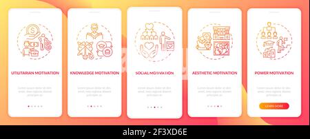 Motivational factors onboarding mobile app page screen with concepts Stock Vector