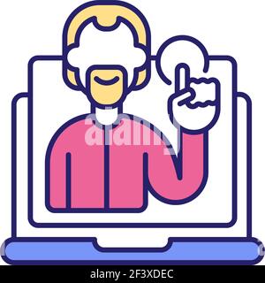 Listening to motivational information of mentor RGB color icon Stock Vector