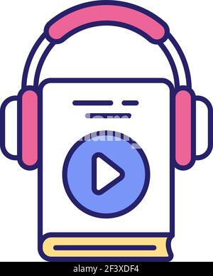 Listening to motivation audiobooks and podcasts RGB color icon Stock Vector