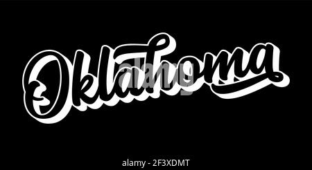Hand sketched OKLAHOMA text. 3D vintage, retro lettering for poster, sticker, flyer, header, card, clothing, wear Stock Vector
