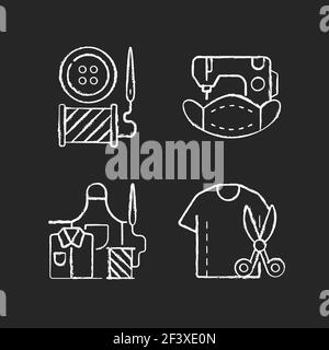 Clothing alteration chalk white icons set on black background Stock Vector