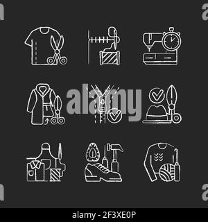 Sewing chalk white icons set on black background Stock Vector